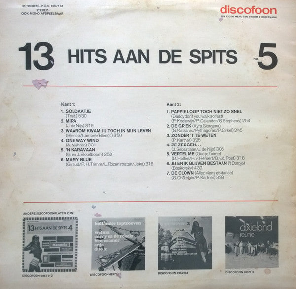 Various - ** Hits Aan De Spits No. (LP) Vinyl LP Vinyl Very Good (VG) <br> Hoes Good Plus (G+)