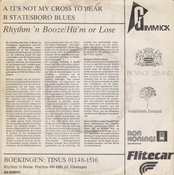 Draften Blues - It's Not My Cross To Bear Vinyl Singles Vinyl Very Good (VG) <br> Hoes Good Plus (G+)