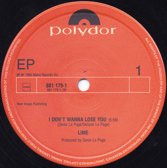 Lime - I Don't Wanna Love You (Maxi-Single) Maxi-Singles Vinyl Zeer Goed / Hoesje Goed "VINYLSINGLES.NL"