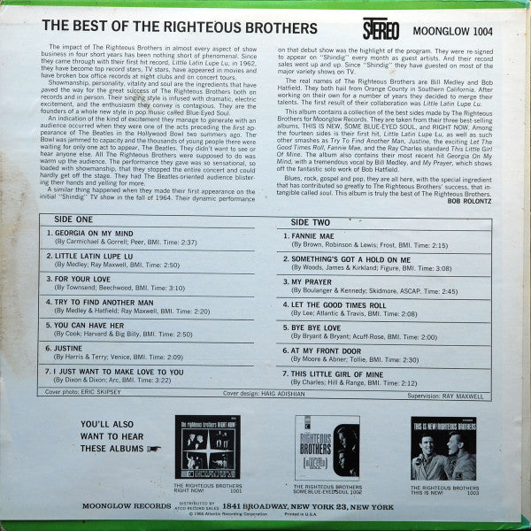 Righteous Brothers - The Best Of The Righteous Brothers (LP) Vinyl LP Vinyl Very Good (VG) <br> Hoes Good Plus (G+)