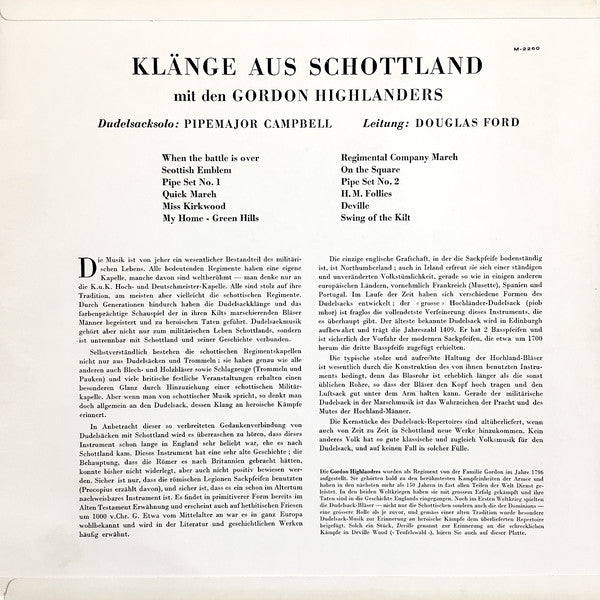 Gordon Highlanders - Klänge Aus Schottland (LP) Vinyl LP Vinyl Very Good (VG) <br> Hoes Good Plus (G+)