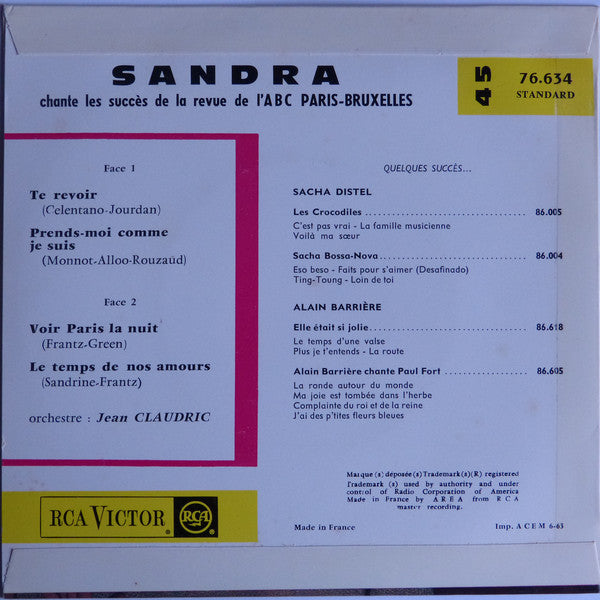 Sandra - Paris-Bruxelles Vinyl Singles EP Vinyl Very Good (VG) <br> Hoes Good Plus (G+)