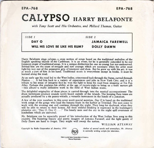 Harry Belafonte - Calypso Vinyl Singles Vinyl Very Good (VG) <br> Hoes Good Plus (G+)