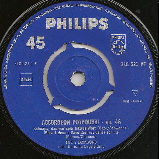 3 Jacksons - Accordeon Potpourri No. 46 Vinyl Singles Media: VG+ / Sleeve: G+ "VINYLSINGLES.NL"