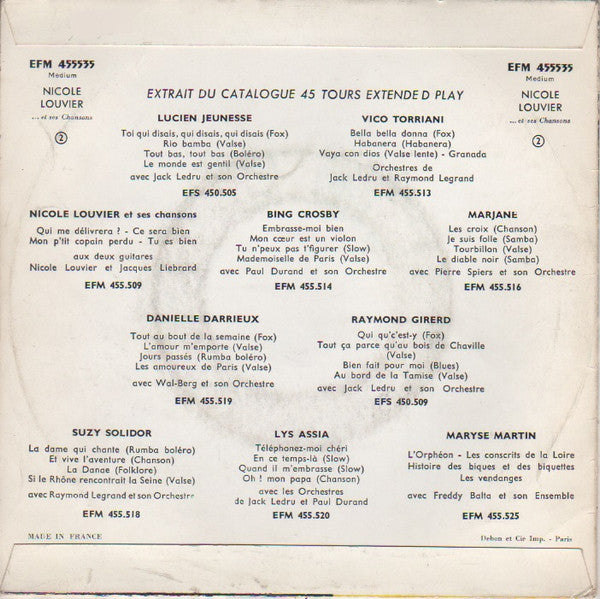 Nicole Louvier - File La Nuit Vinyl Singles EP Vinyl Very Good (VG) <br> Hoes Good Plus (G+)