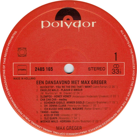 Max Greger - Een Dansavond Met (LP)