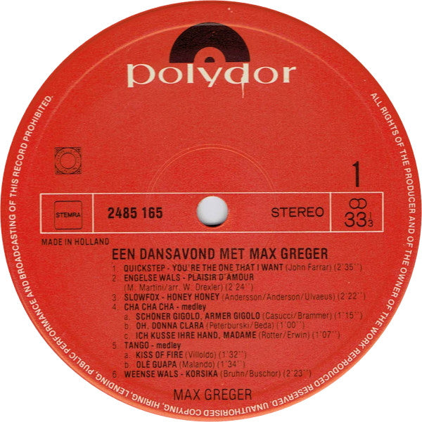 Max Greger - Een Dansavond Met (LP) Vinyl LP