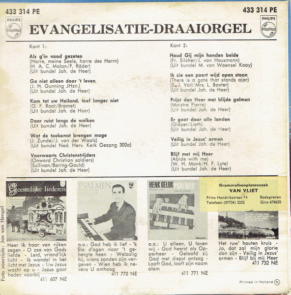 Evangelisatie-Draaiorgel Als G'in Nood Gezeten Vinyl Singles EP Vinyl Very Good (VG) <br> Hoes Good Plus (G+)