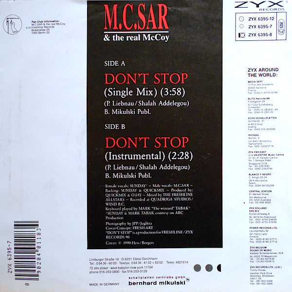 Real McCoy Feat. Sunday - Don't Stop Vinyl Singles Vinyl Very Good (VG) <br> Hoes Good Plus (G+)