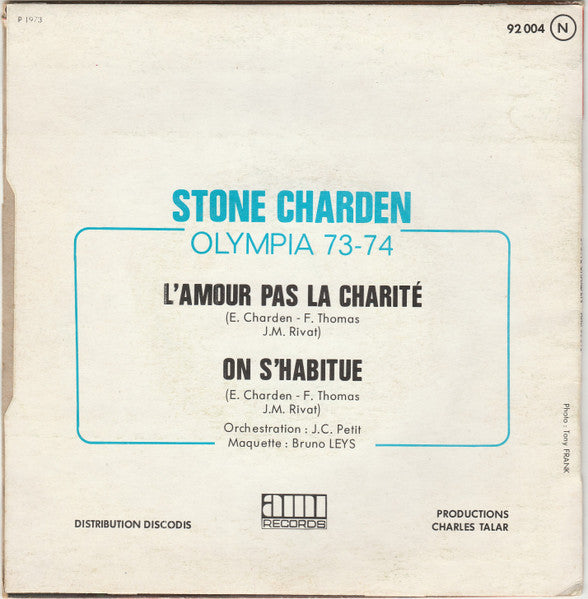 Stone Charden - L'amour Pas La Charité Vinyl Singles Vinyl Very Good (VG) <br> Hoes Good Plus (G+)