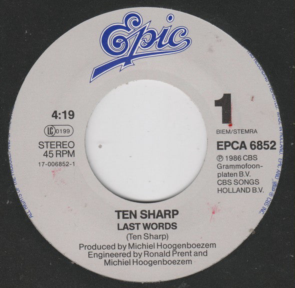 Ten Sharp - Last Words Vinyl Singles