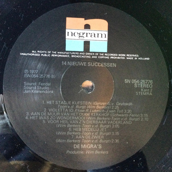 Migra's - 14 Nieuwe Successen (LP) Vinyl LP Vinyl Very Good (VG) <br> Hoes Good Plus (G+)