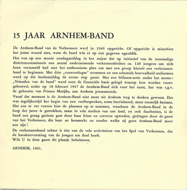 Arnhem-Band - 15 Jaar Arnhem-Band Vinyl Singles Vinyl Very Good (VG) <br> Hoes Good Plus (G+)