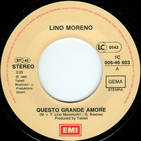 Lino Moreno - Questo Grande Amore Vinyl Singles
