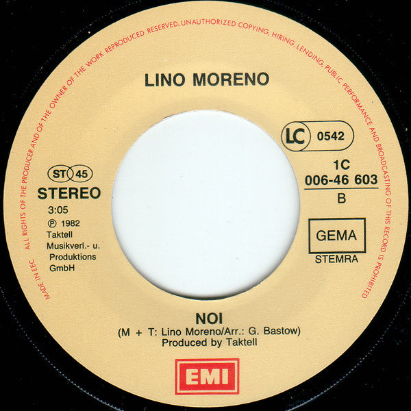 Lino Moreno - Questo Grande Amore Vinyl Singles Vinyl Very Good (VG) <br> Hoes Good Plus (G+)