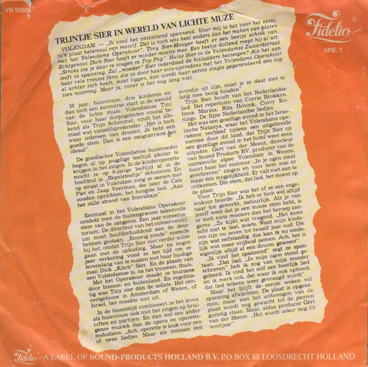 Trijntje Sier - In Je Ogen Staat Geschreven Vinyl Singles Media VG+ \ Sleeve G+