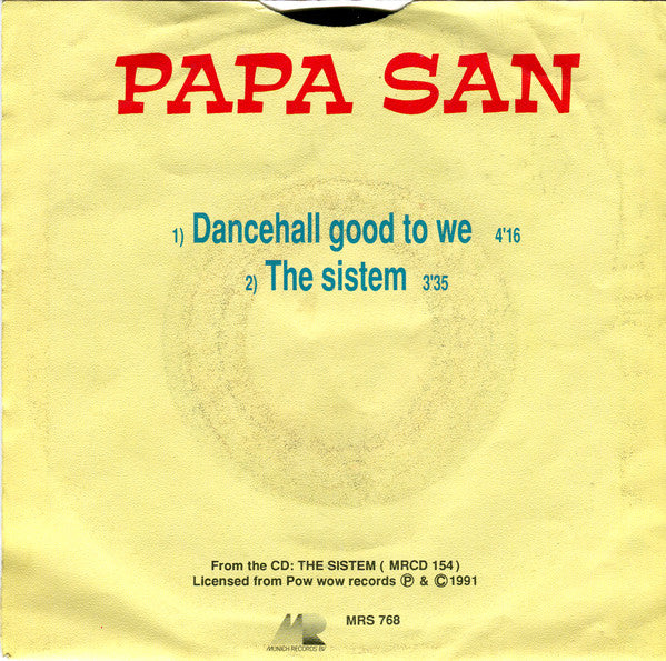 Papa San - Dancehall Good To We Vinyl Singles Vinyl Very Good (VG) <br> Hoes Good Plus (G+)