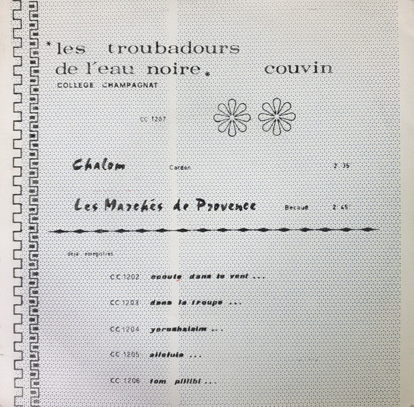 Les Troubadours De L'eau Noire - Chalom Vinyl Singles
