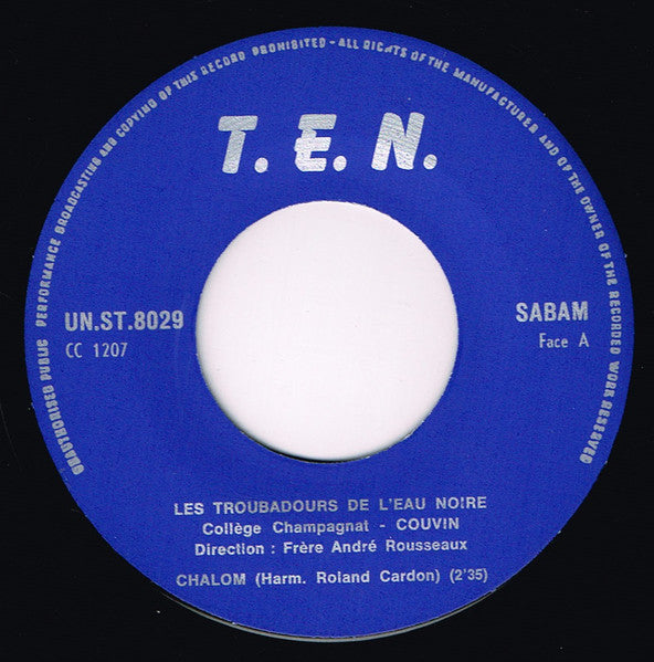 Les Troubadours De L'eau Noire - Chalom Vinyl Singles