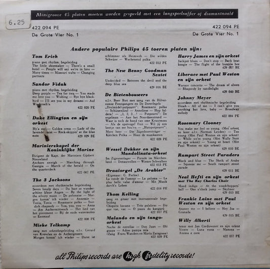 Various - De Grote Vier No. 1 Vinyl Singles EP Vinyl Zeer Goed / Hoesje Goed "VINYLSINGLES.NL"