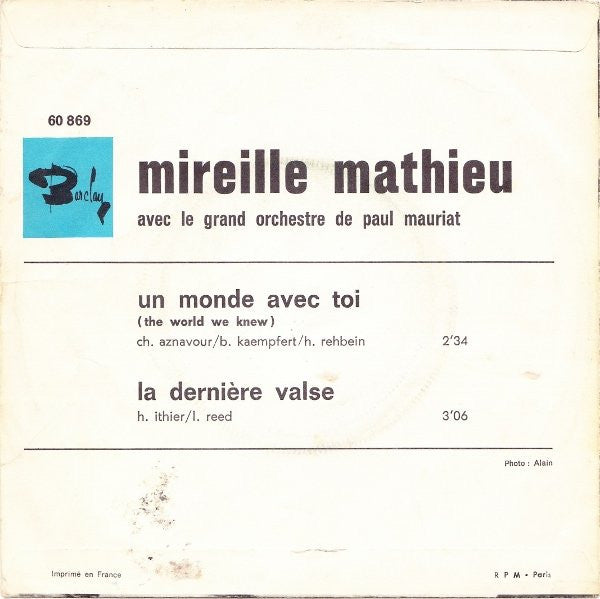 Mireille Mathieu - Un Monde Avec Toi 43554 Vinyl Singles Vinyl Very Good (VG) <br> Hoes Good Plus (G+)