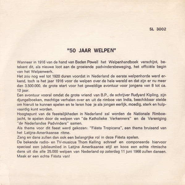 Thom Kelling En Zijn Combo - Vijftig Jaar Welpen Vinyl Singles Vinyl Very Good (VG) <br> Hoes Good Plus (G+)