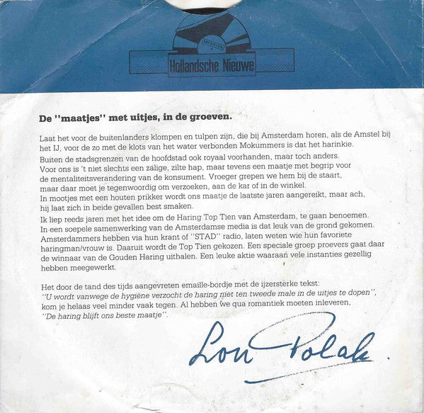 Maatjes - Hollandse Nieuwe Vinyl Singles Vinyl (VG) <br> Hoes (G+)