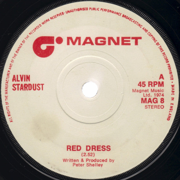 Alvin Stardust - Red Dress Vinyl Singles Vinyl Very Good (VG) <br> Hoes Good Plus (G+)