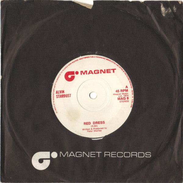 Alvin Stardust - Red Dress Vinyl Singles Vinyl Very Good (VG) <br> Hoes Good Plus (G+)