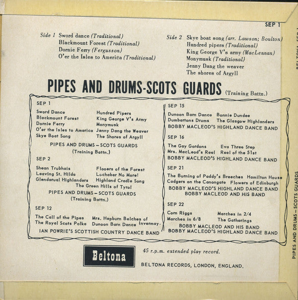 Pipes And Drums Scots Guards - Sword Dance Vinyl Singles Vinyl Very Good (VG) <br> Hoes Good Plus (G+)