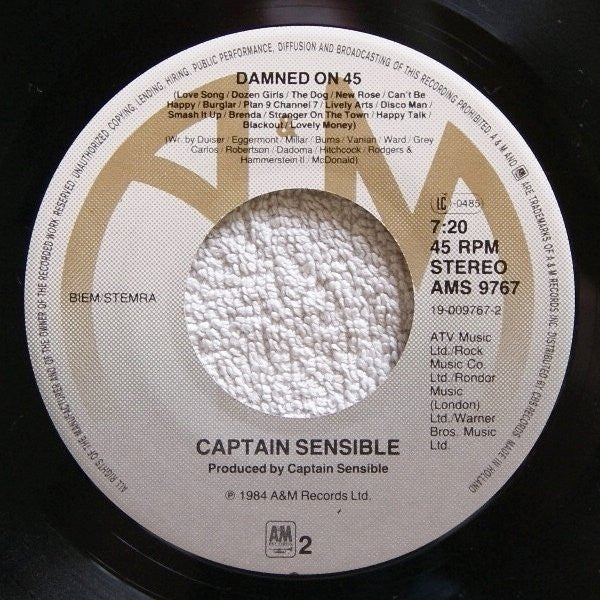 Captain Sensible - Glad It's All Over Vinyl Singles Vinyl Very Good (VG) <br> Hoes Good Plus (G+)