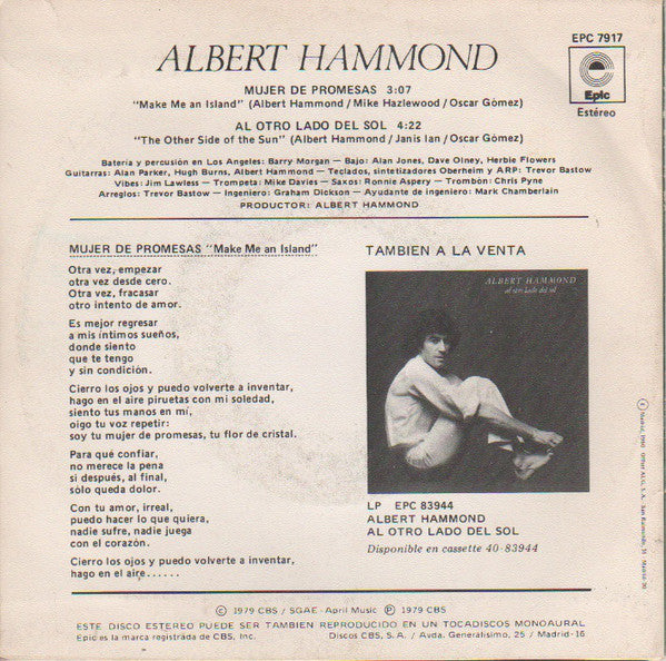 Albert Hammond - Mujer De Promesas Vinyl Singles Vinyl Very Good (VG) <br> Hoes Good Plus (G+)