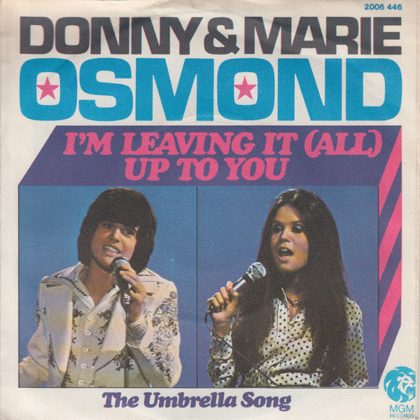 Donny & Marie Osmond - Umbrella Song Vinyl Singles Vinyl Very Good (VG) <br> Hoes Good Plus (G+)