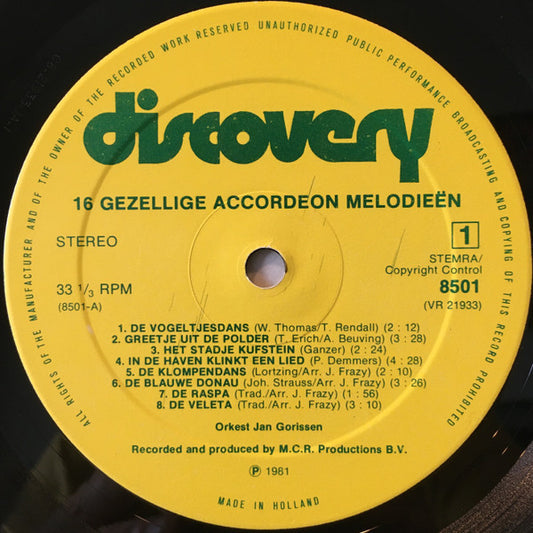 Orkest Jan Gorissen - ** Gezellige Accordeon Melodieën (LP)