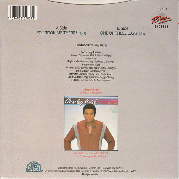 Charley Pride - You Took Me There Vinyl Singles Vinyl Very Good (VG) <br> Hoes Good Plus (G+)