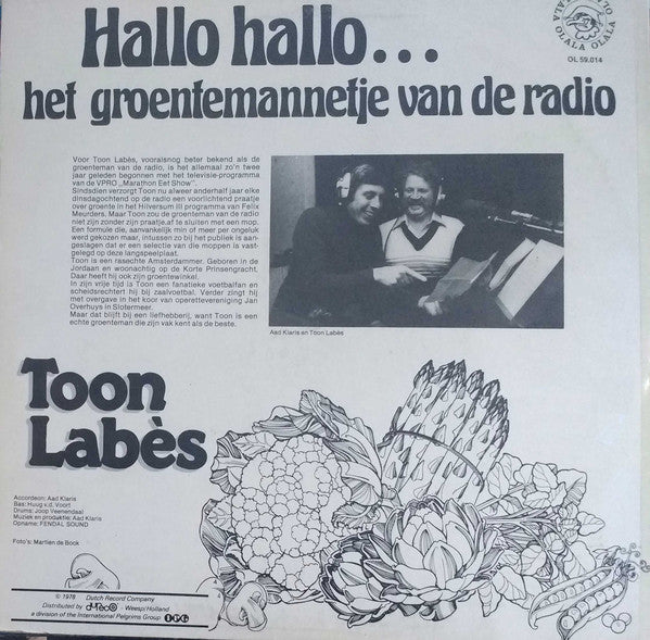 Toon Labès - Hallo Hallo... Het Groentemannetje Van De Radio (LP) Vinyl LP Vinyl Very Good (VG) <br> Hoes Good Plus (G+)