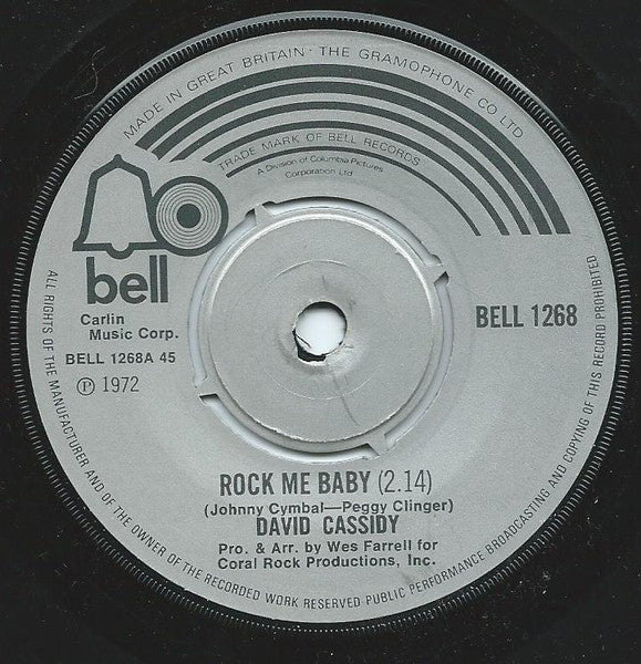 David Cassidy - Rock Me Baby Vinyl Singles