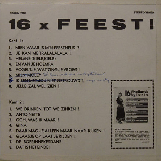Various - 16 X Feest (LP) Vinyl LP Vinyl Zeer Goed / Hoesje Goed "VINYLSINGLES.NL"