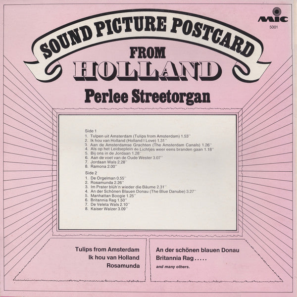 Perlee Streetorgan - Sound Picture Postcard From Holland (LP) Vinyl LP Vinyl Very Good (VG) <br> Hoes Good Plus (G+)
