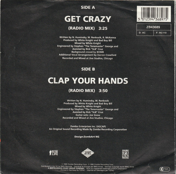 White Knight - Get Crazy (Radio Mix) 20060 Vinyl Singles Vinyl Very Good (VG) <br> Hoes Good Plus (G+)