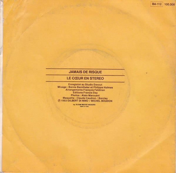 Elegance - Jamais De Risque Vinyl Singles Vinyl Very Good (VG) <br> Hoes Good Plus (G+)