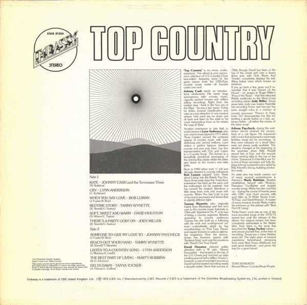 Various - Top Country (LP) Vinyl LP Vinyl Very Good (VG) <br> Hoes Good Plus (G+)