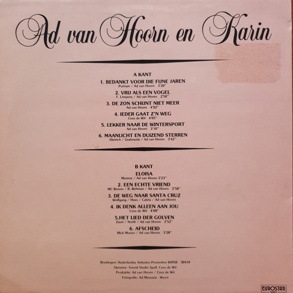 Ad van Hoorn en Karin - Bedankt Voor Die Fijne Jaren (LP) Vinyl LP Vinyl Very Good (VG) <br> Hoes Good Plus (G+)