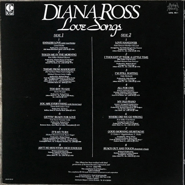 Diana Ross - Love Songs (LP) Vinyl LP Vinyl Very Good (VG) <br> Hoes Good Plus (G+)
