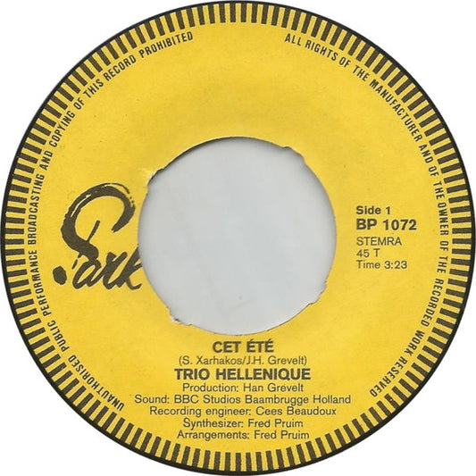 Trio Hellenique - Cet Été 16064 Vinyl Singles Vinyl Zeer Goed / Hoesje Goed "VINYLSINGLES.NL"
