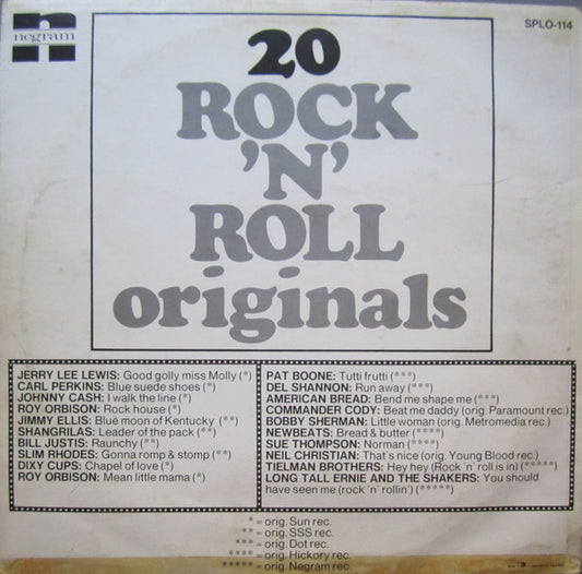 Various - 20 Rock 'N' Roll Originals (LP) Vinyl LP Vinyl Zeer Goed / Hoesje Goed "VINYLSINGLES.NL"