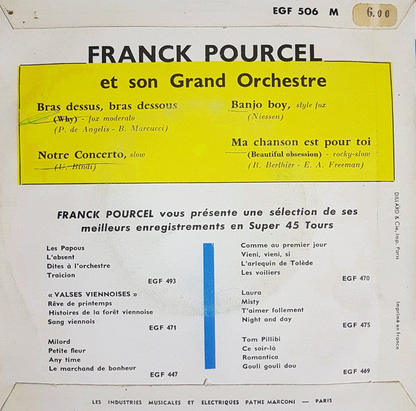 Franck Pourcel Et Son Grand Orchestre - Finies Les Vacances... Vinyl Singles Vinyl Very Good (VG) <br> Hoes Good Plus (G+)