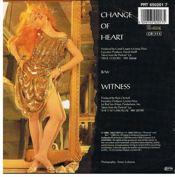 Cyndi Lauper - Change Of Heart Vinyl Singles Vinyl Very Good (VG) <br> Hoes Good Plus (G+)