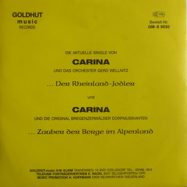 Carina - Der Rheinland Jodler Vinyl Singles
