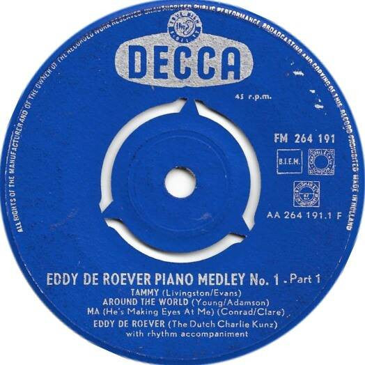 Eddy de Roever - Piano Medley - No. * Vinyl Singles Vinyl Very Good (VG) <br> Hoes Good Plus (G+)